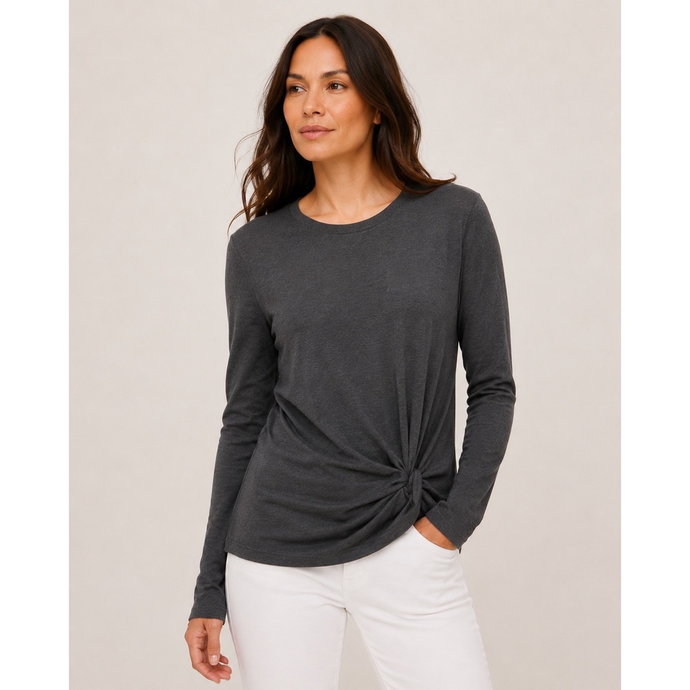 Banana Republic Womens Twist Front Long Sleeve Top Size M Charcoal Grey Casual